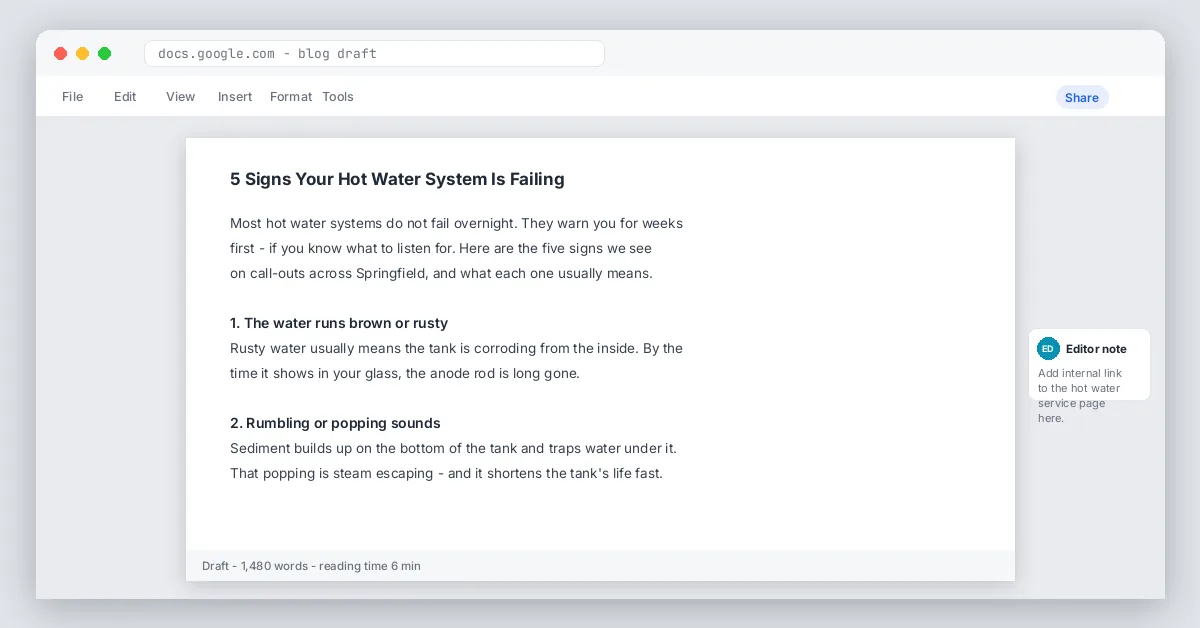 Blog draft in document editor