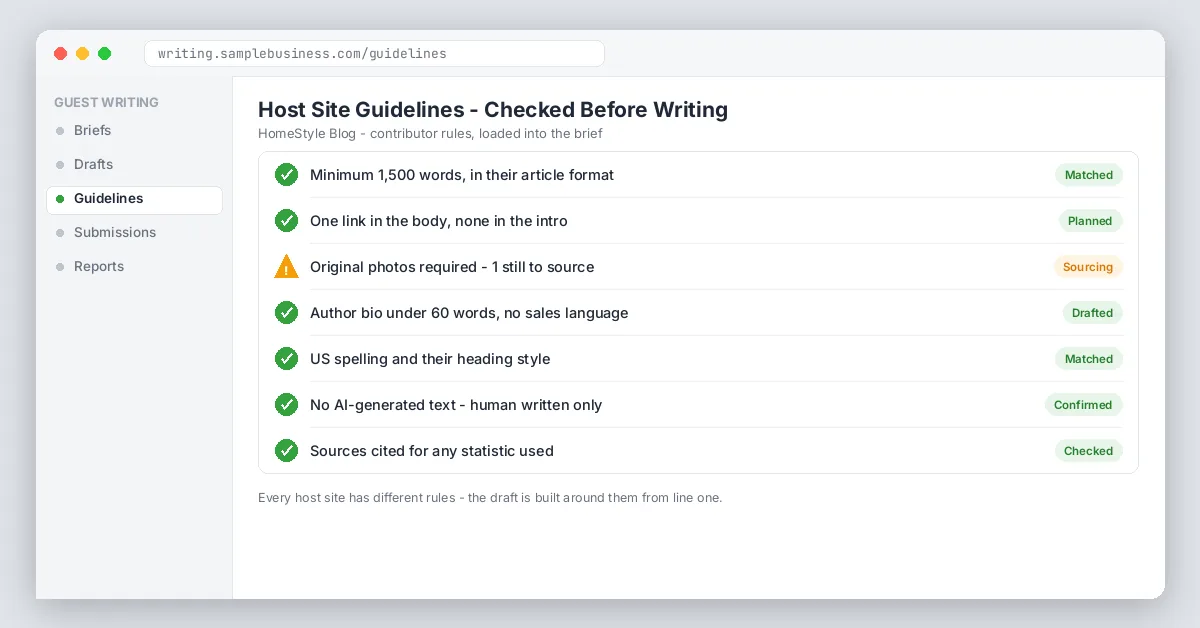 Host site guidelines checklist screenshot