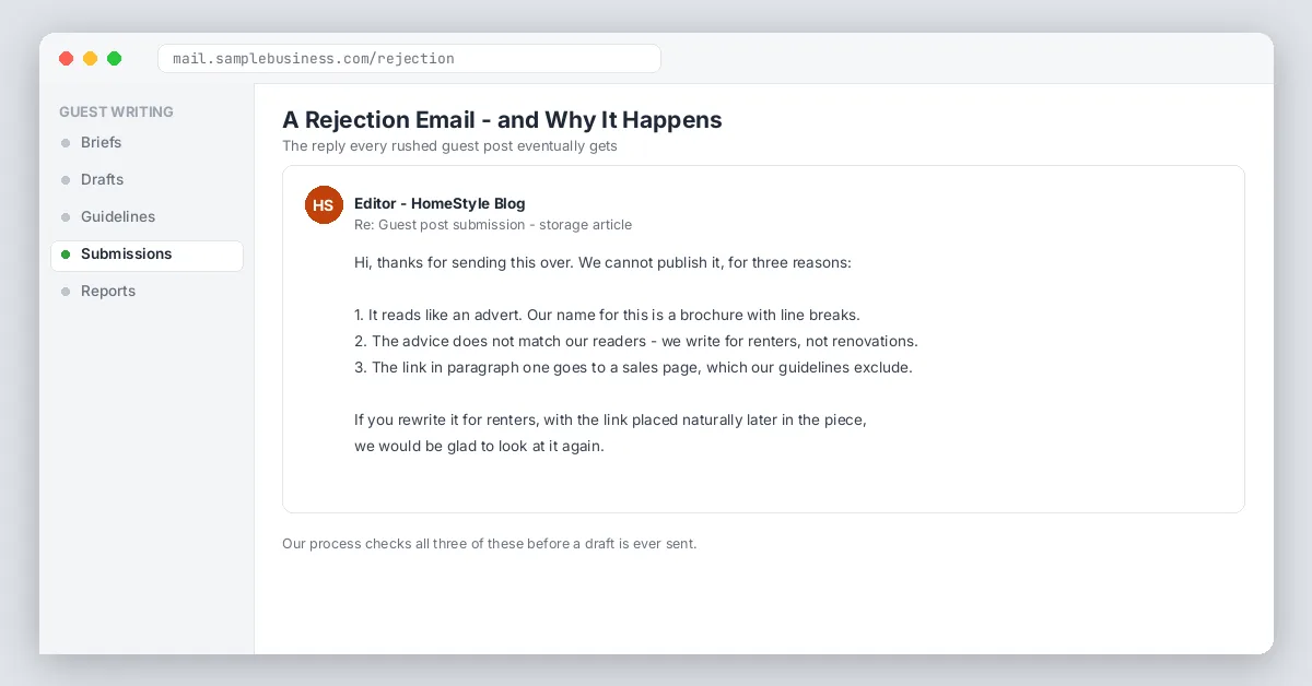 Editor rejection email example