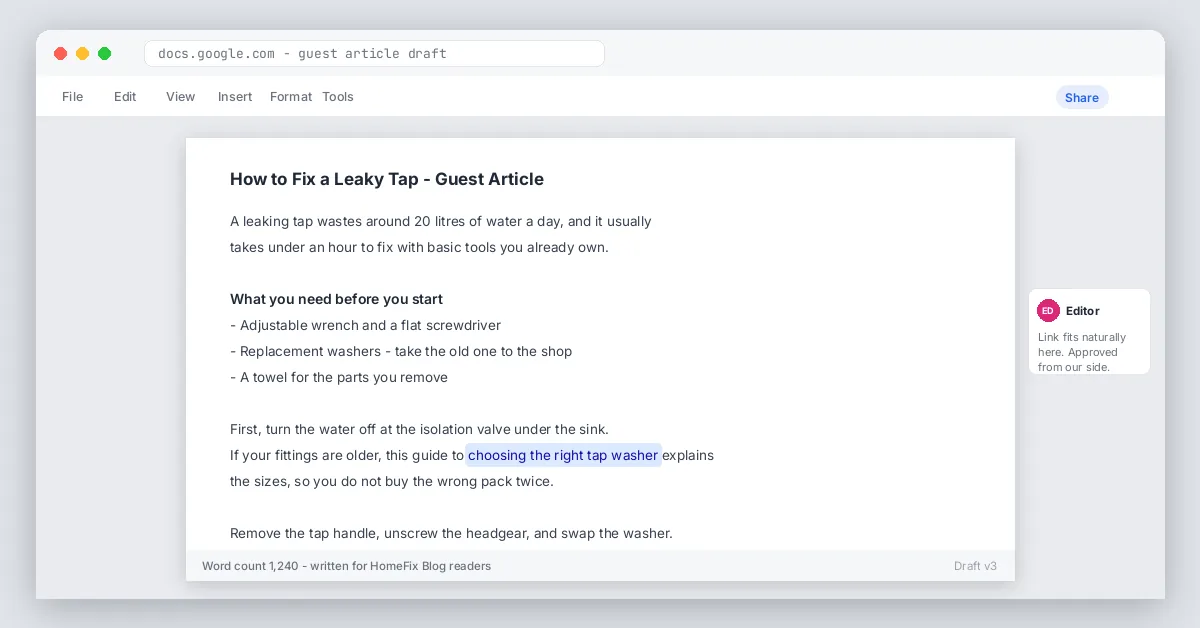 Guest article draft with highlighted link