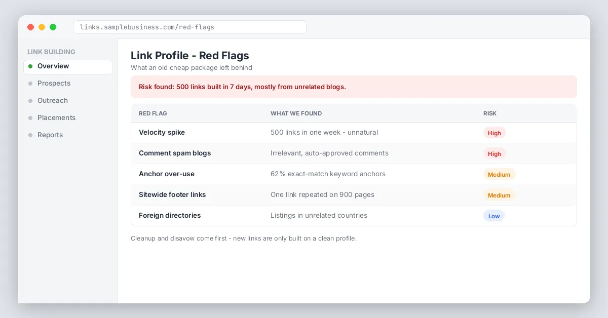 Link profile red flags report