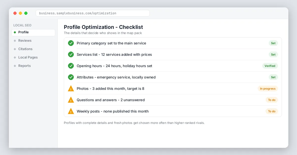 Google profile optimization checklist screenshot