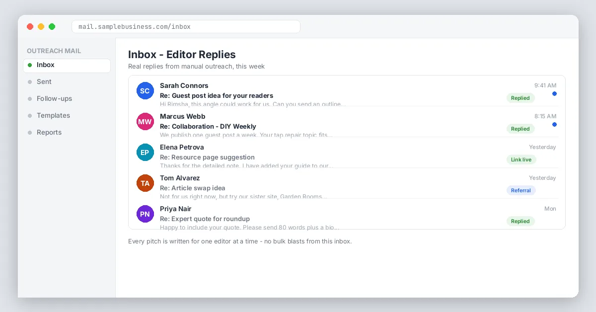 Inbox with editor replies screenshot