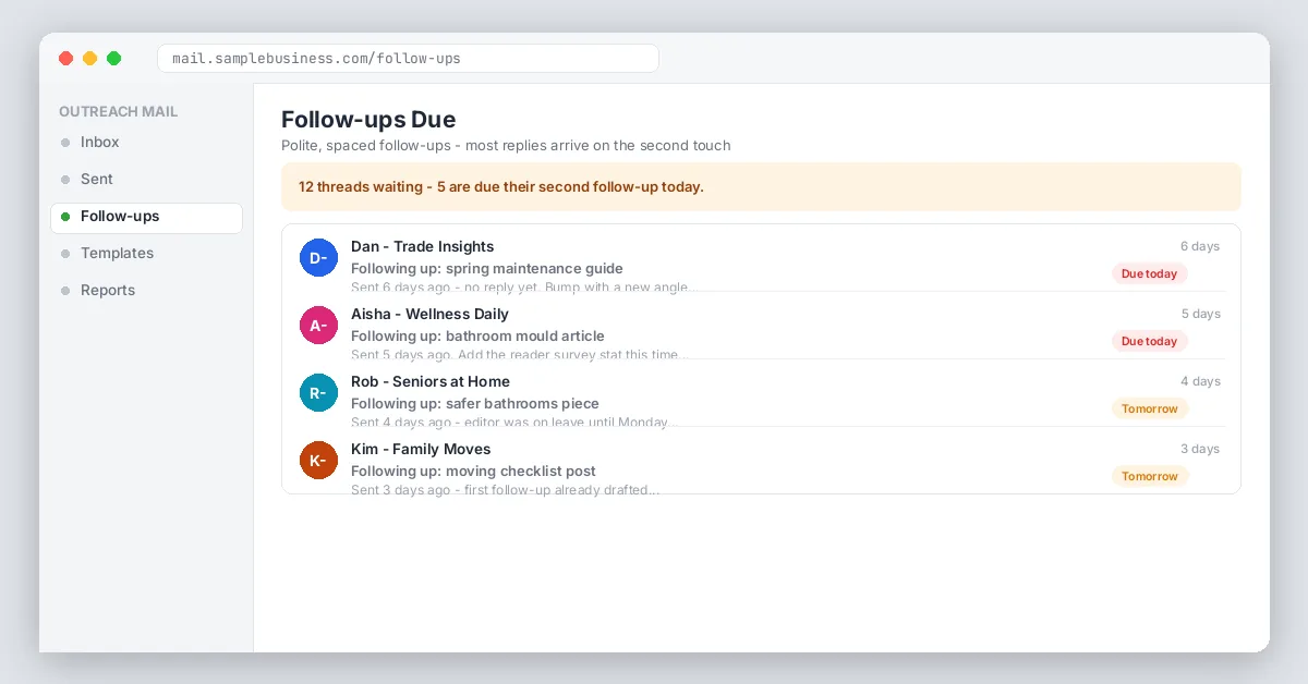 Follow-ups due inbox view