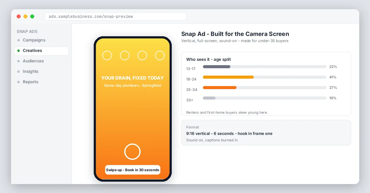 Phone mockup with vertical snap ad