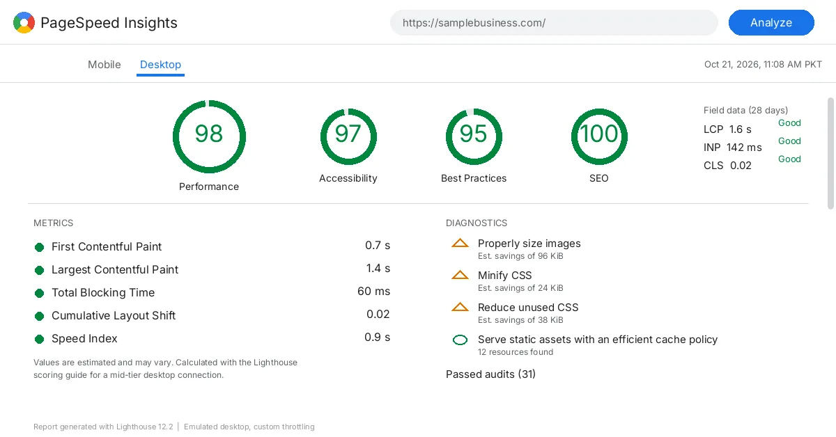 PageSpeed Insights desktop report screenshot