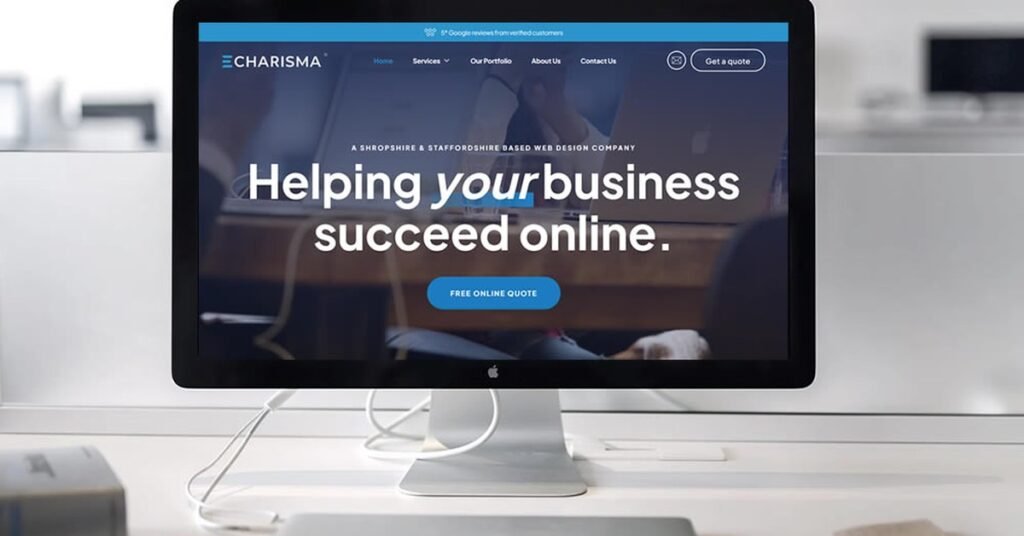 Business website homepage on laptop